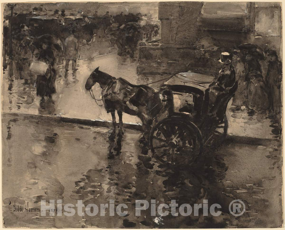 Art Print : Childe Hassam, The Up-Tide on The Avenue, 1890 - Vintage Wall Art