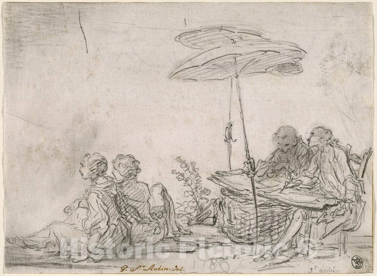 Art Print : Gabriel Jacques de Saint-Aubin, Draftsmen Outdoors, c. 1760 - Vintage Wall Art