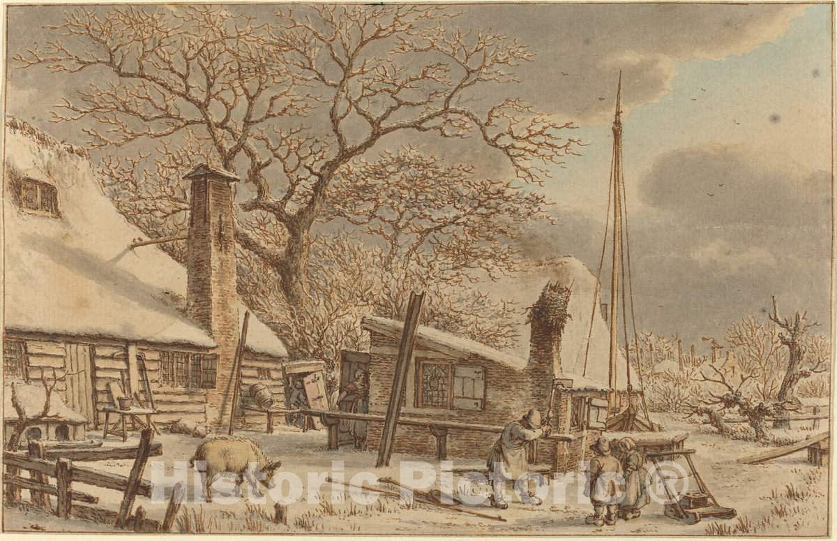 Art Print : Jacob Cats, Farmyard in Winter, 1786 - Vintage Wall Art