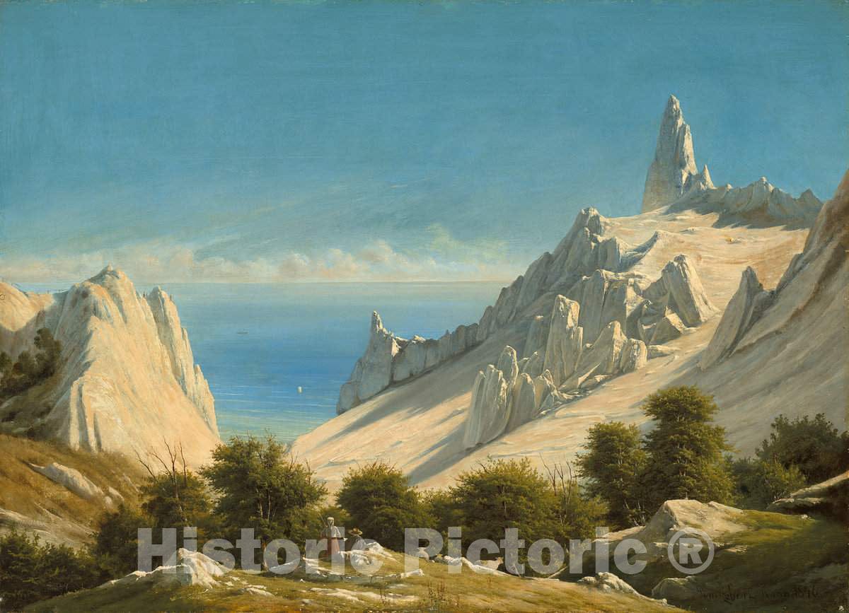 Art Print : Georg Emil Libert, View of Sommerspiret, The Cliffs of MÃ¸n, 1846 - Vintage Wall Art