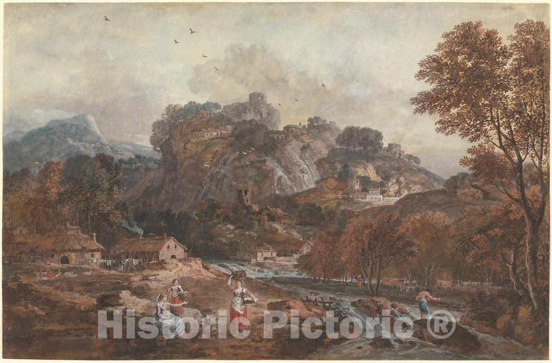 Art Print : Francesco Zuccarelli, Mountain Landscape with Washerwomen and a Fisherman, 1760s - Vintage Wall Art