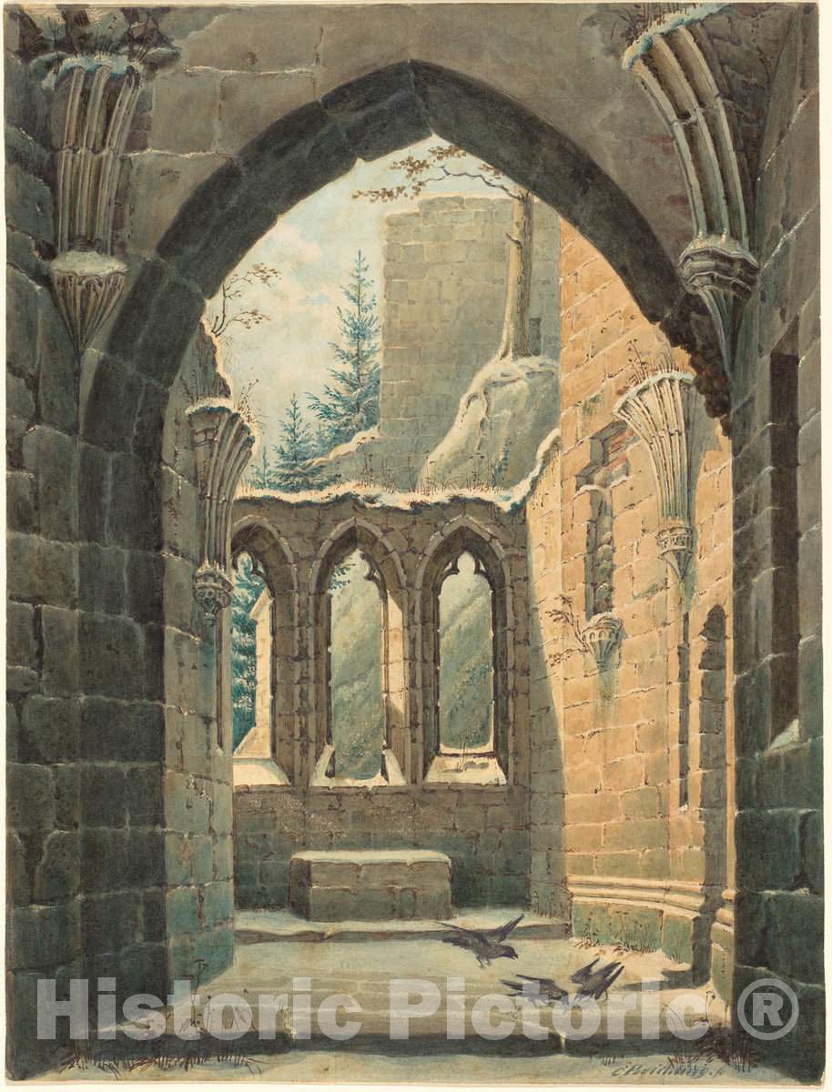 Art Print : Karl Heinrich Beichling, Ruins of The Oybin Monastery in Winter, c. 1830 - Vintage Wall Art