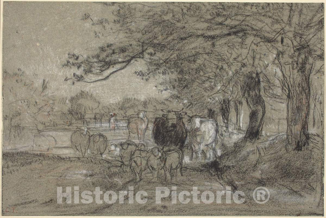 Art Print : Constant Troyon, Cows Under Trees - Vintage Wall Art