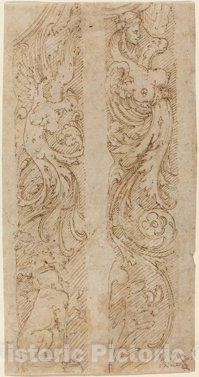 Art Print : Giovanni da Udine, Grotesque Decorations for Wall Panels, c. 1530 - Vintage Wall Art