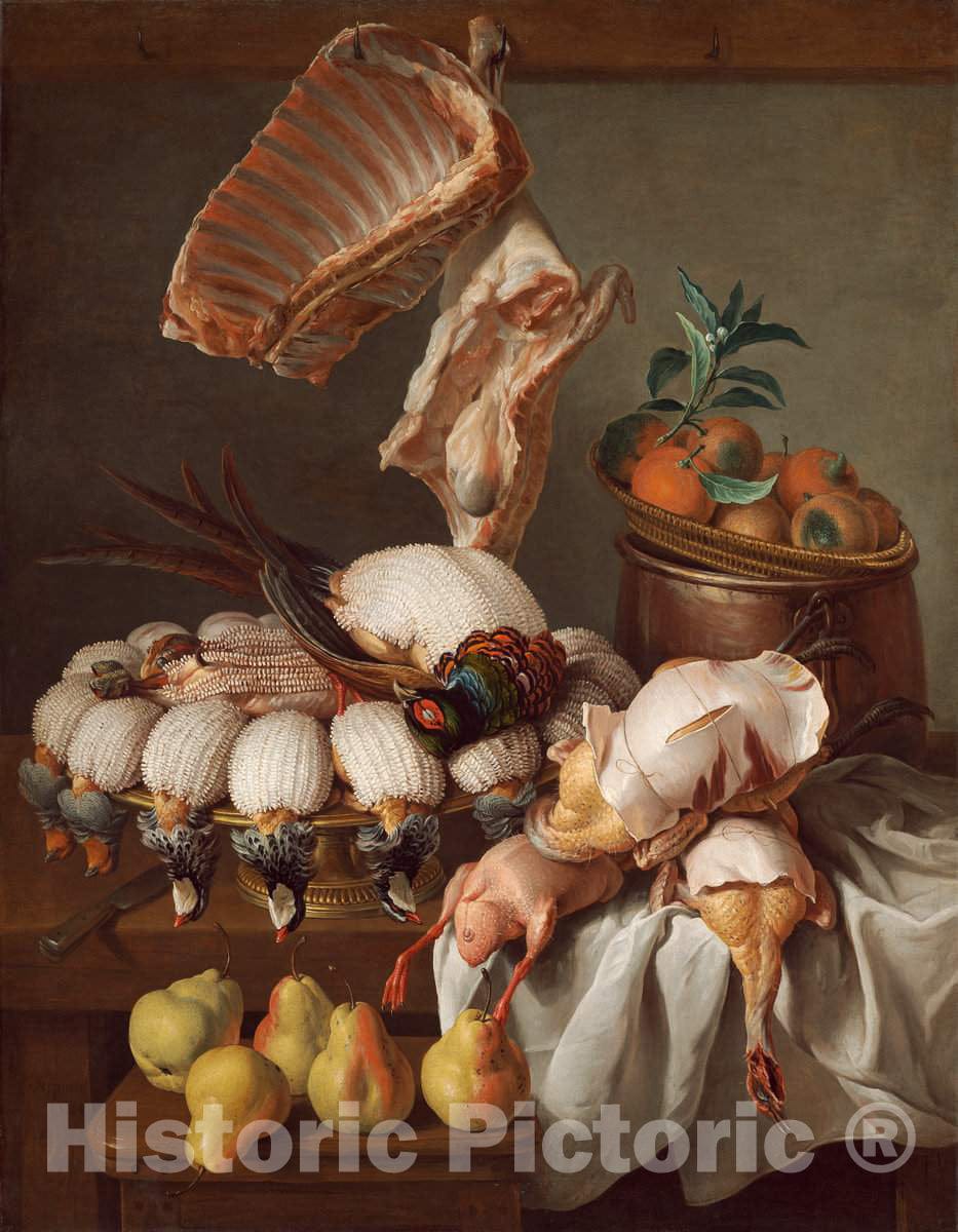 Art Print : Alexandre-Desportes, Still Life with Dressed Game, Meat, and Fruit, 1734 - Vintage Wall Art