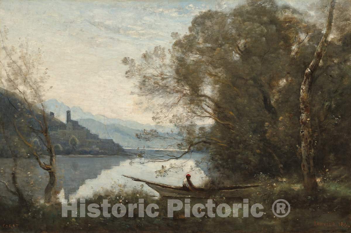 Art Print : Baptiste-Camille Corot, The Moored Boatman: Souvenir of an Italian Lake, 1861 - Vintage Wall Art