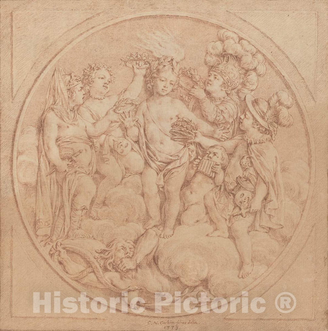 Art Print : Charles-Nicolas Cochin II, Allegory of Fame, 1773 - Vintage Wall Art