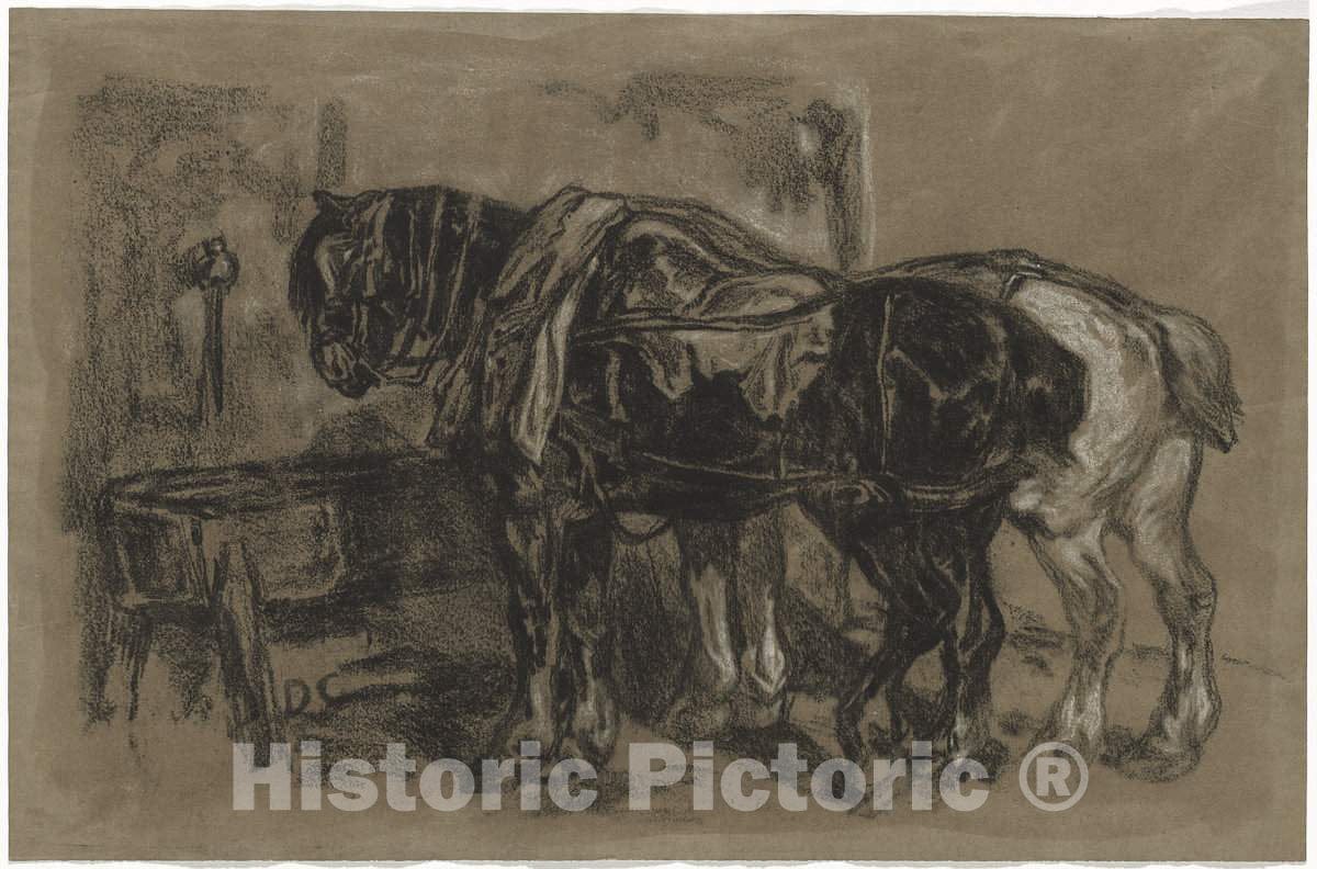 Art Print : Alexandre-Gabriel Decamps, Two Draft Horses, 1830 - Vintage Wall Art