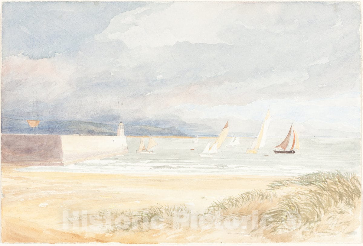 Art Print : Bulwer, Shore Scene with Sailboats (Portland, Dorset?), c.1822 - Vintage Wall Art