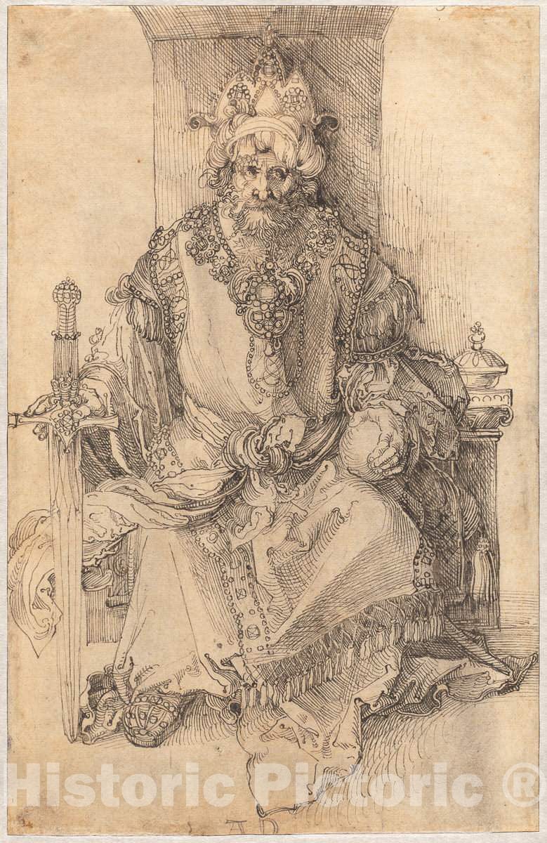 Art Print : Albrecht DÃ¼rer, an Oriental Ruler Seated on His Throne, c. 1495 - Vintage Wall Art