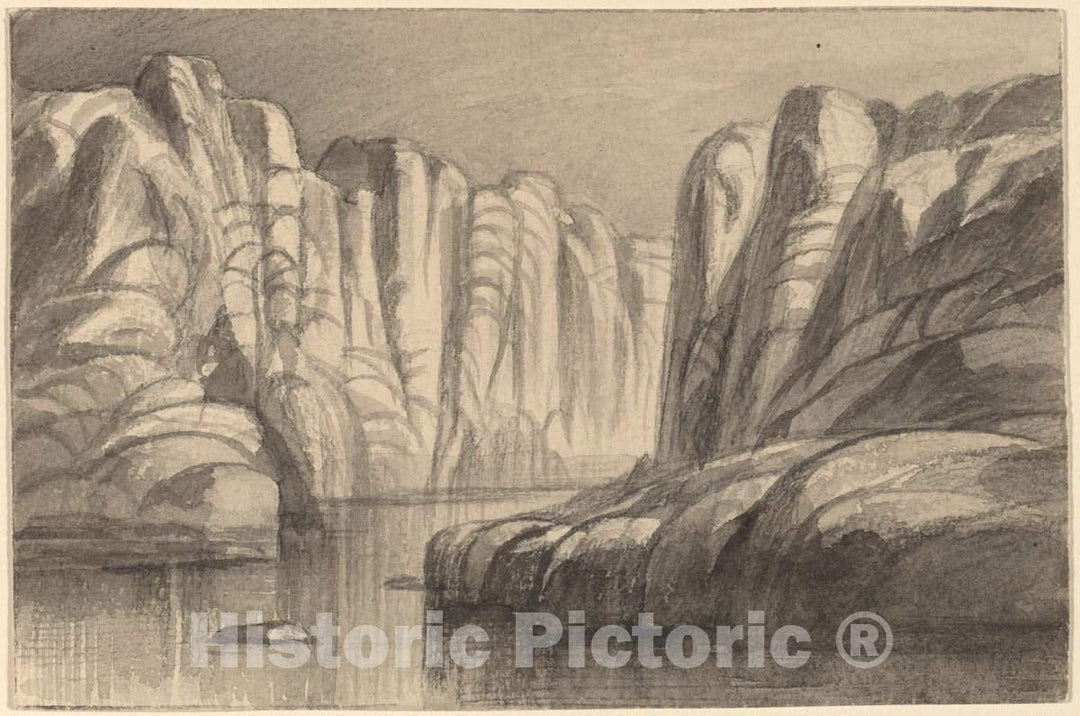 Art Print : Edward Lear, River Winding Through a Rock Formation (Philae, Egypt), c.1885 - Vintage Wall Art