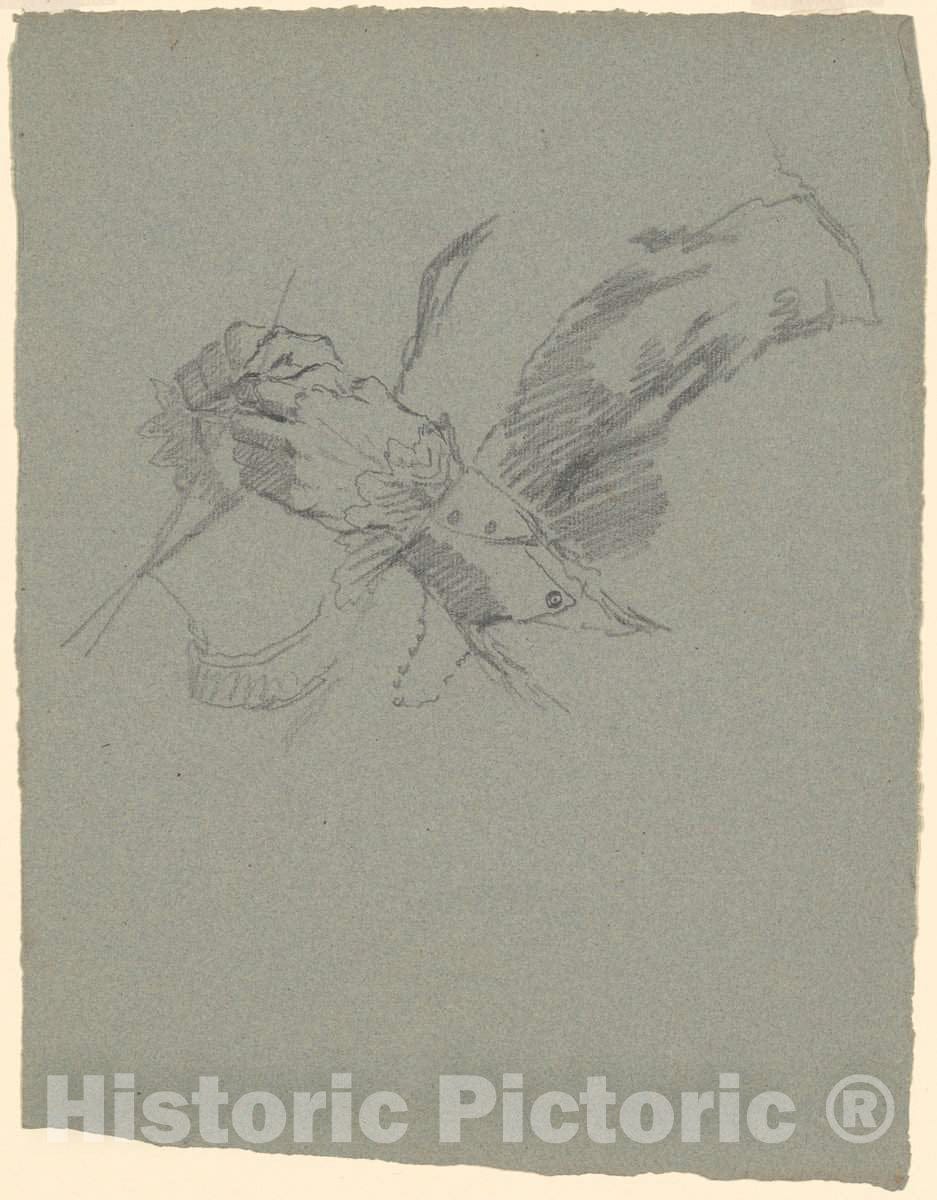 Art Print : Enoch Wood Perry, Study of Hands Knitting [Recto], c. 1870-1890 - Vintage Wall Art