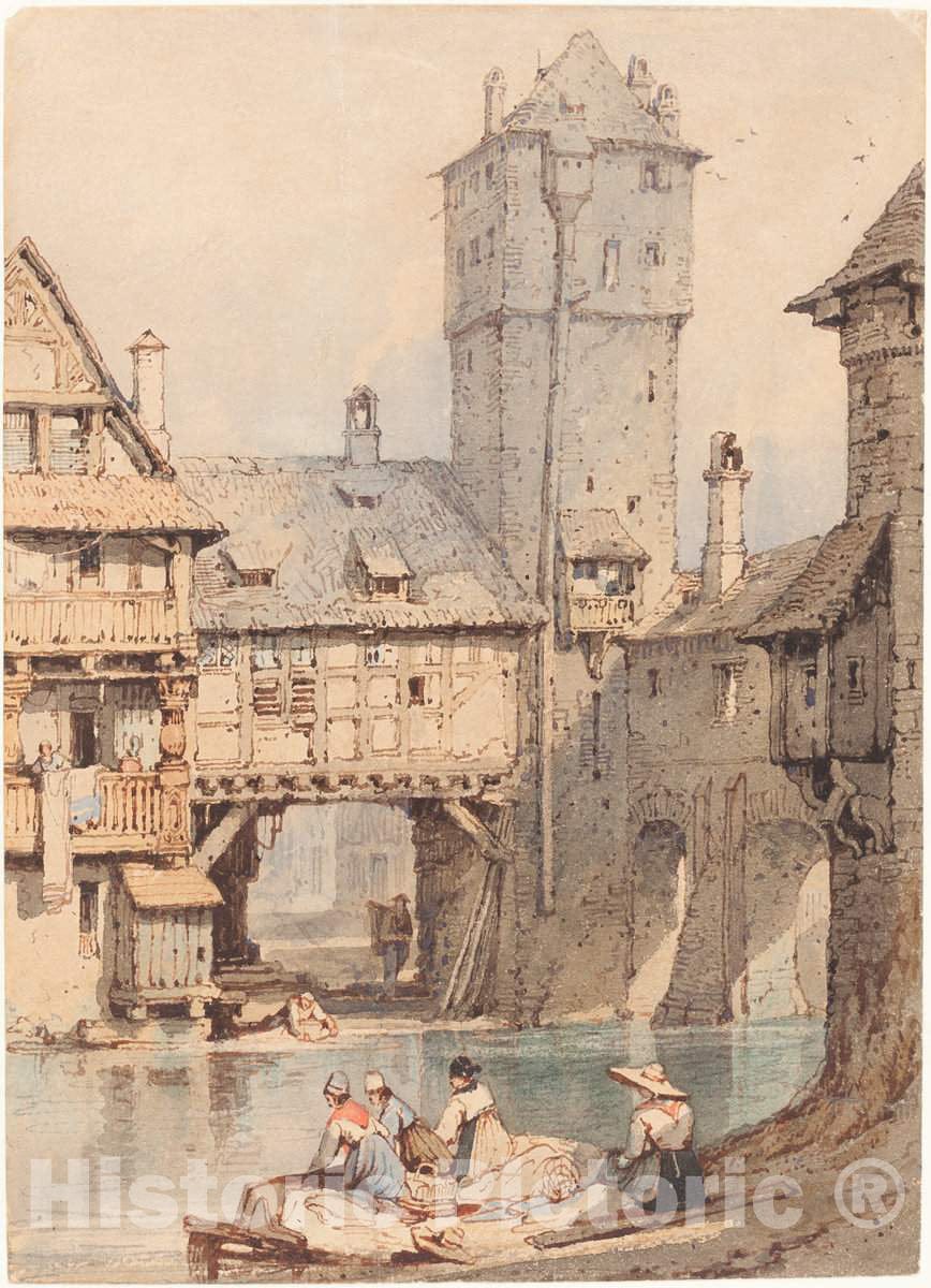 Art Print : Samuel Prout, Laundresses Before The Wasserturm, Nuremberg - Vintage Wall Art