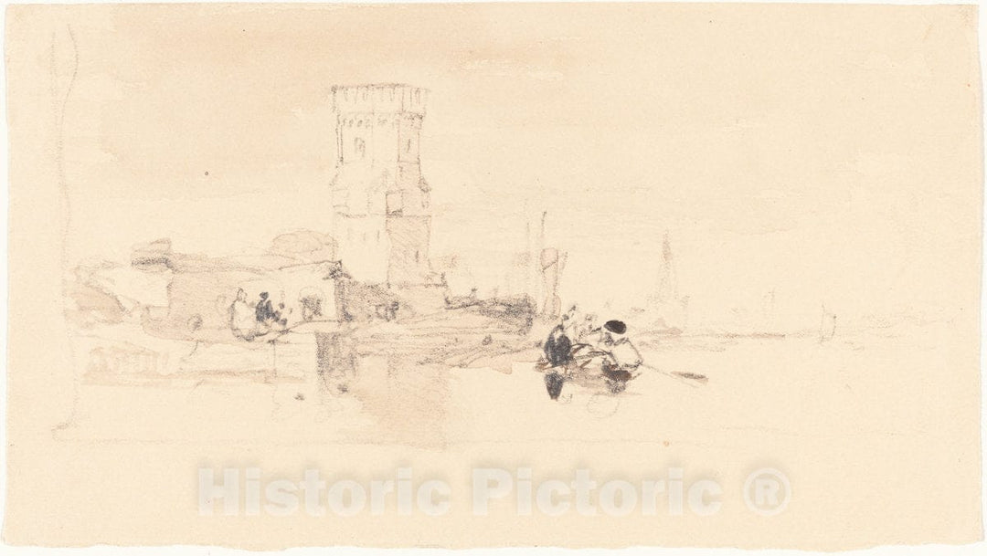 Art Print : William James MÃ¼ller, Tower Overlooking Water, First Half 19th Century - Vintage Wall Art