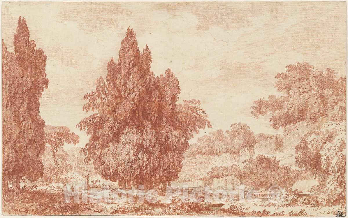 Art Print : HonorÃ© Fragonard, A Stand of Cypresses in an Italian Park, c. 1760 - Vintage Wall Art