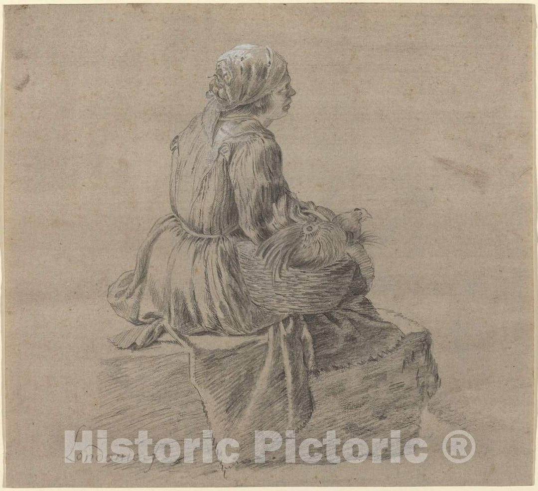 Art Print : Francesco Londonio, Seated Peasant Woman - Vintage Wall Art