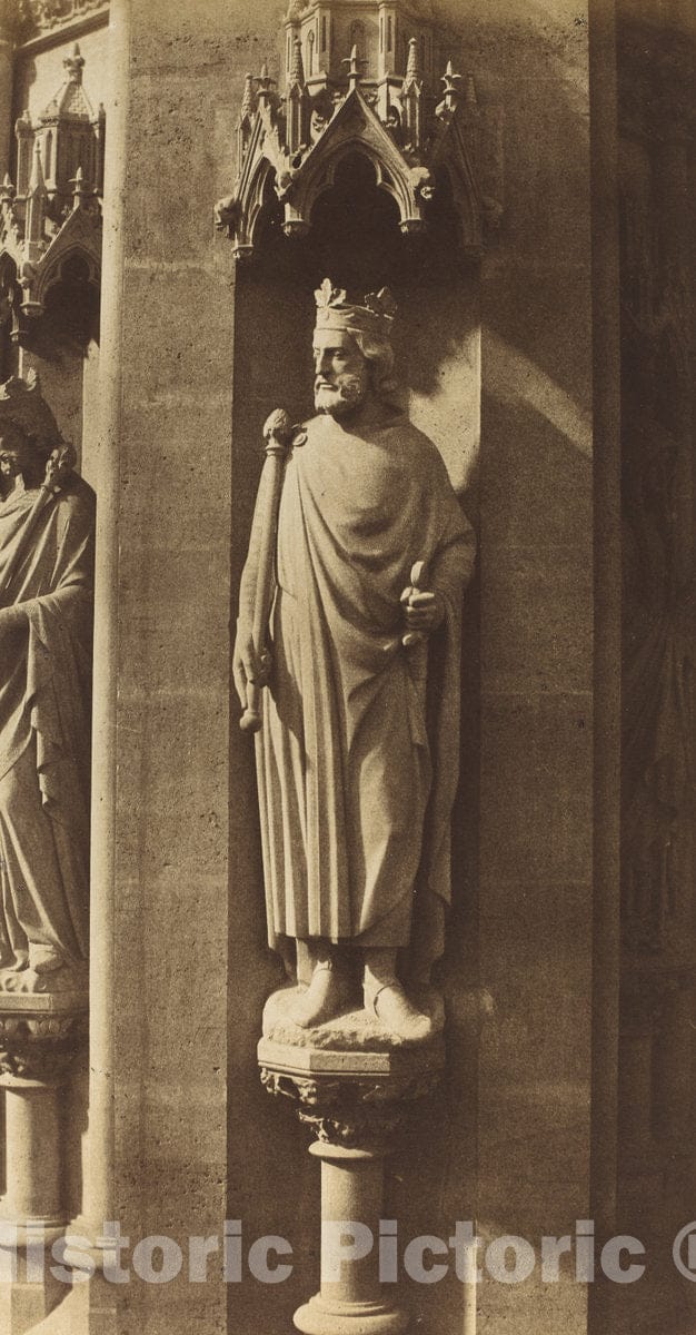 Art Print : Charles Marville, Statue of Clovis, Church of Sainte-Clotilde, Paris, 1856 - Vintage Wall Art