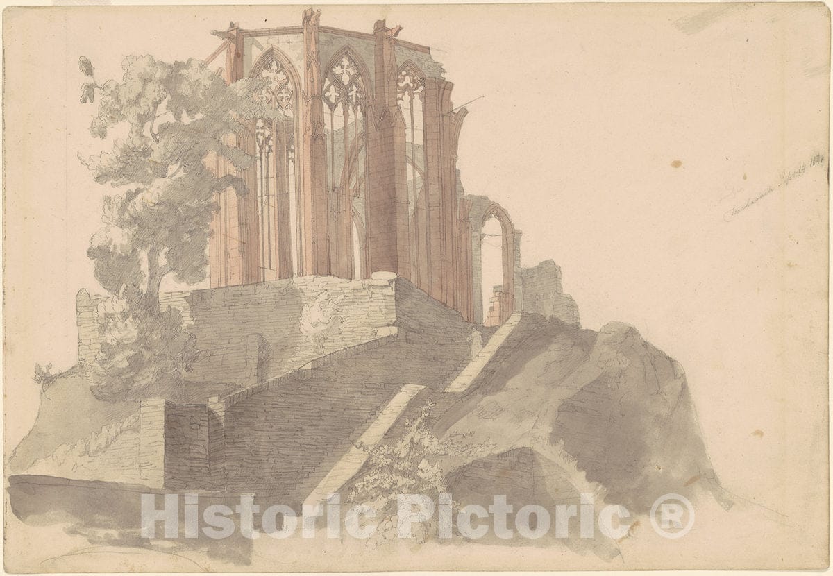 Art Print : Emanuel Gottlieb Leutze, Cathedral Ruins, Bacharach, 1841 - Vintage Wall Art