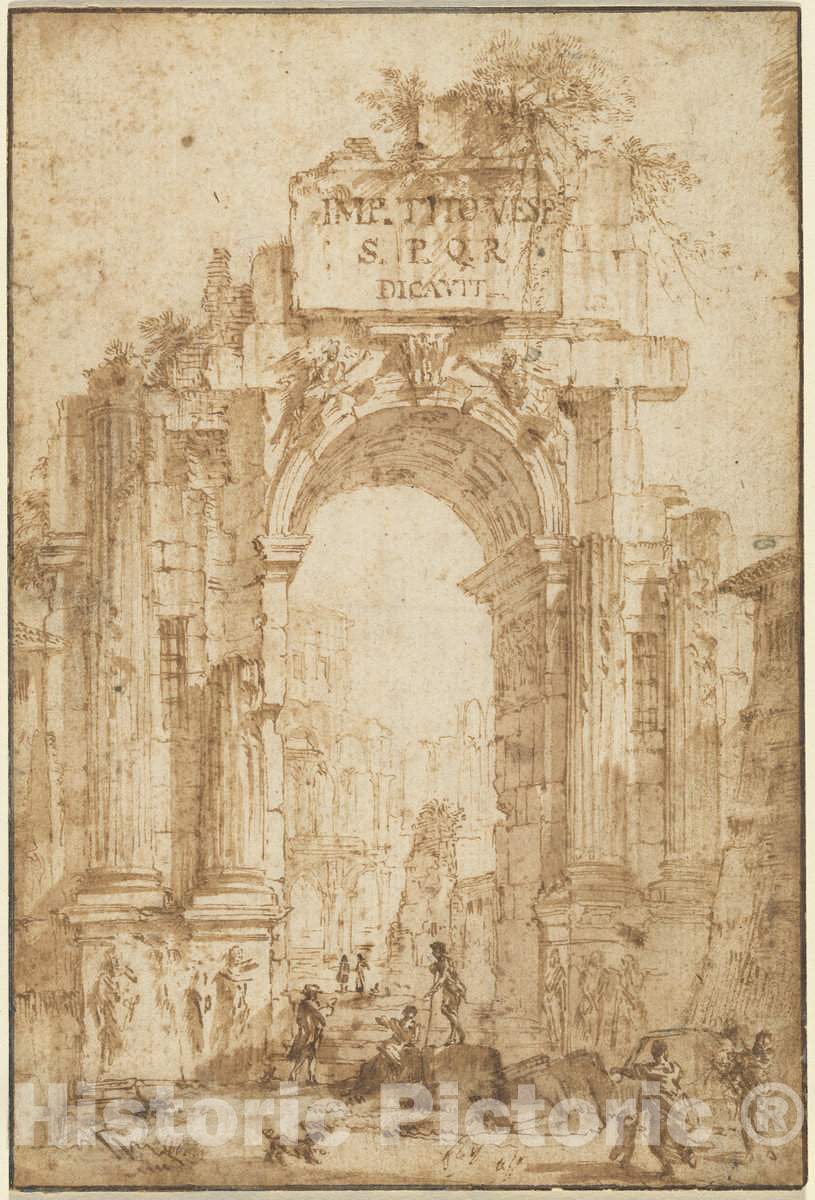 Art Print : Circle of Giovanni Paolo Panini, Arch of Titus - Vintage Wall Art