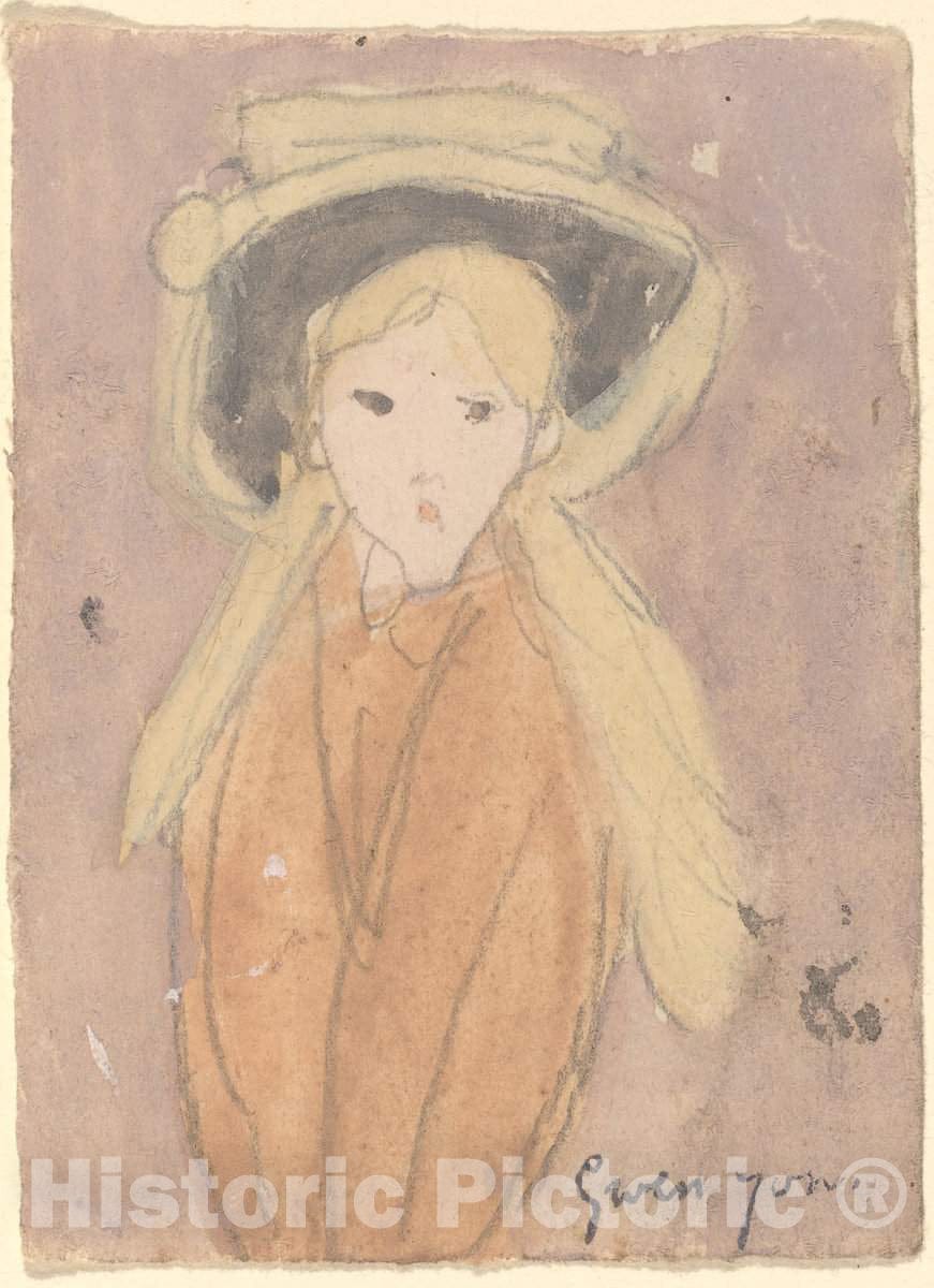 Art Print : Gwen John, Little Girl with a Large Hat, c.1918 - Vintage Wall Art