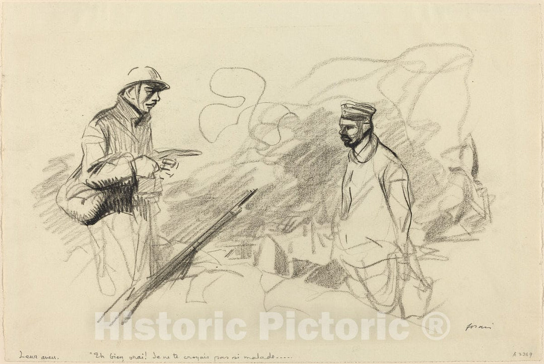 Art Print : Louis Forain, Poilu Acknowledging German Soldier, 1918 - Vintage Wall Art