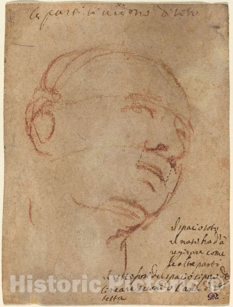 Art Print : Michelangelo, Head of a Man, c. 1530 - Vintage Wall Art