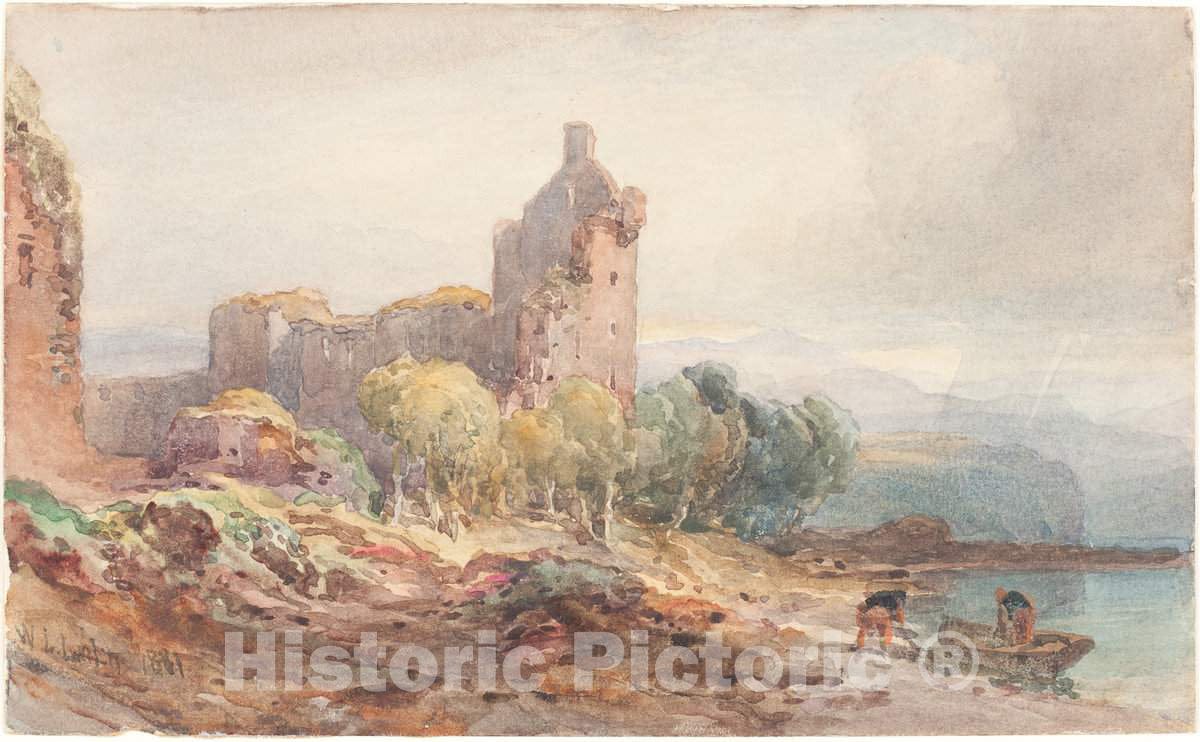 Art Print : William Leighton Leitch, A Ruined Castle on a Lake, 1881 - Vintage Wall Art