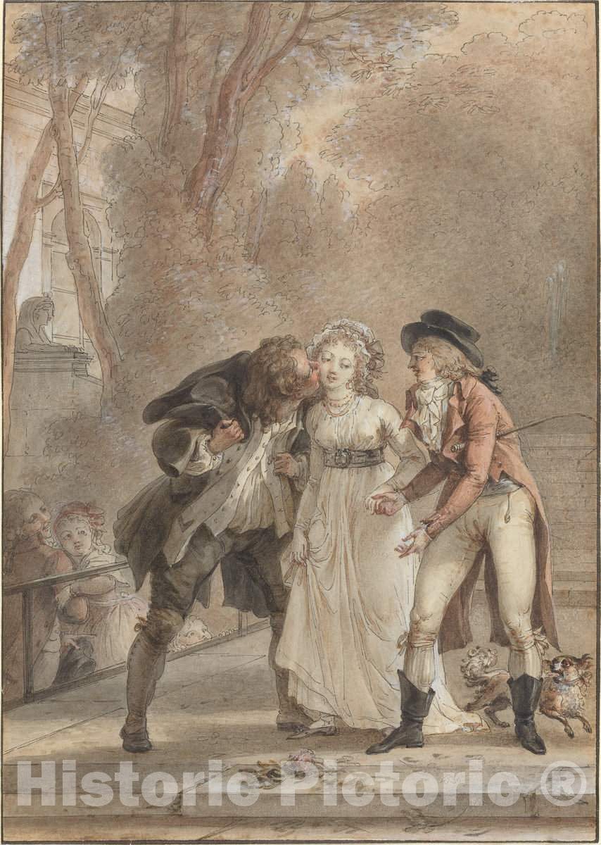 Art Print : Jacques Louis FranÃ§ois TouzÃ©, Loaned Kiss, in or Before 1795 - Vintage Wall Art