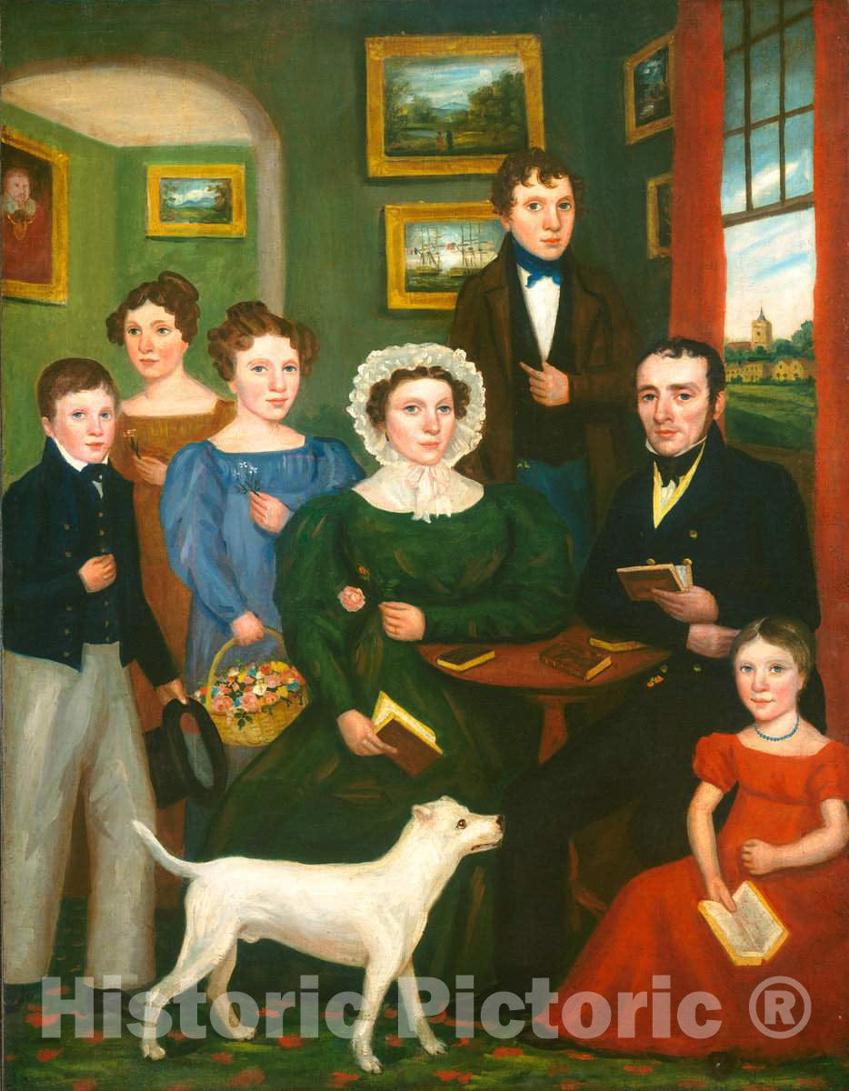 Art Print : Portrait of an Unknown Family with a Terrier, c.1830 - Vintage Wall Art