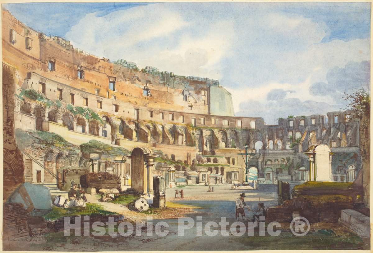 Art Print : Ippolito Caffi, Interior of The Colosseum - Vintage Wall Art