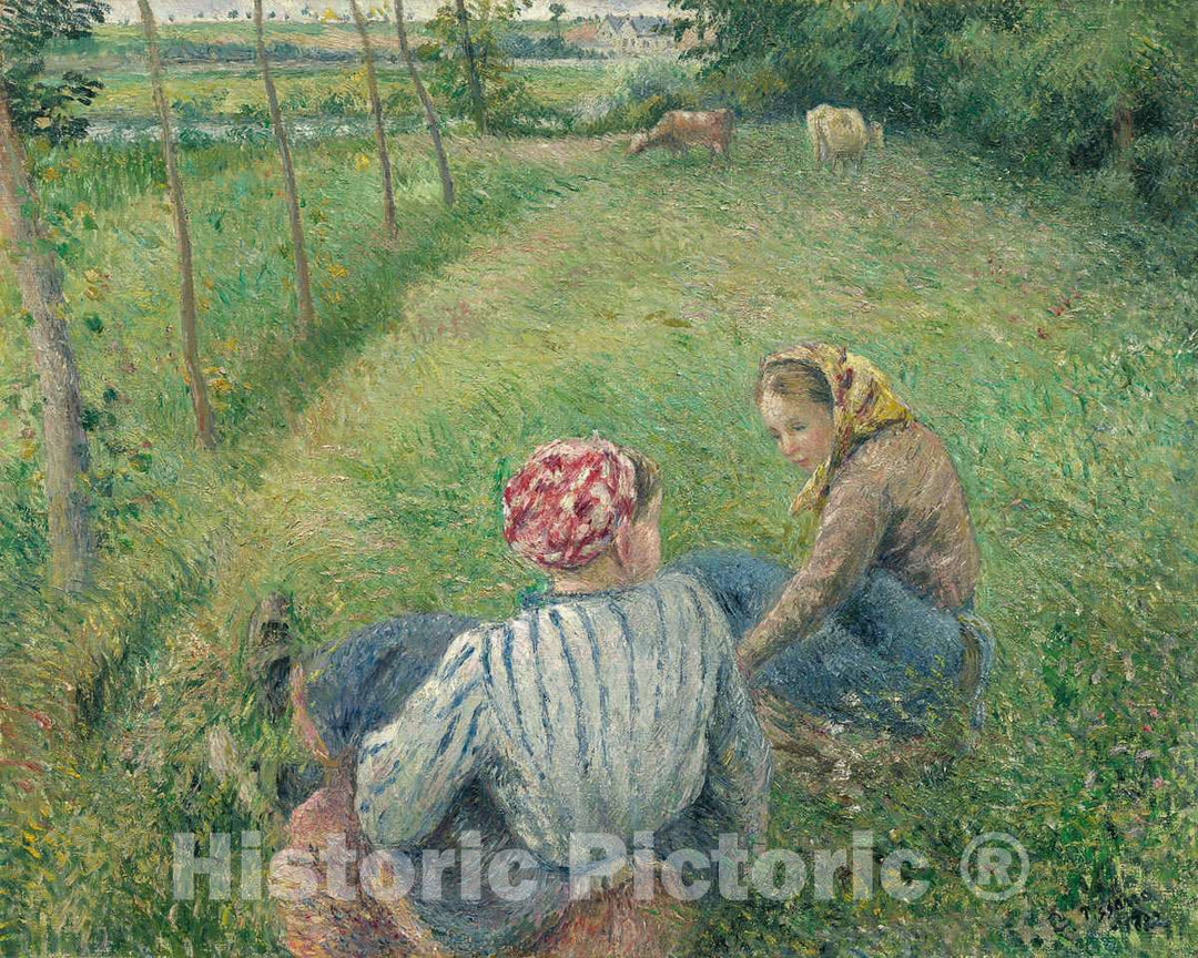 Art Print : Camille Pissarro, Young Peasant Girls Resting in The Fields Near Pontoise, 1882 - Vintage Wall Art