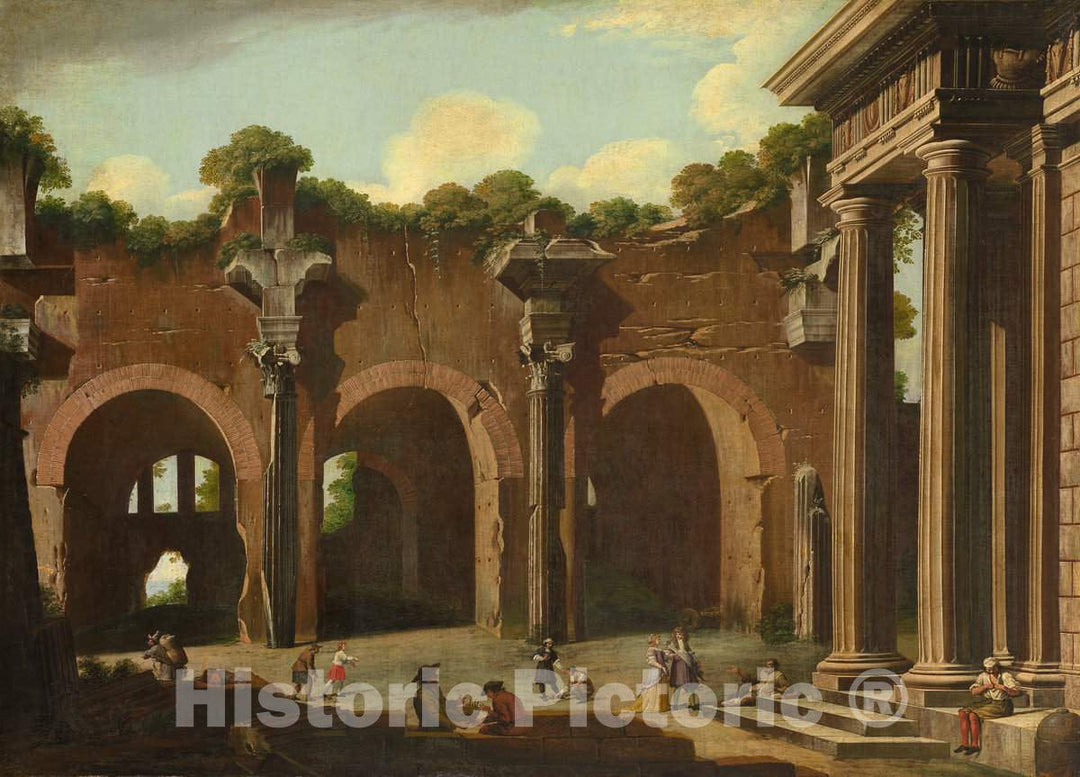 Art Print : NiccolÃ´ Codazzi, The Basilica of Constantine with a Doric Colonnade, c.1688 - Vintage Wall Art