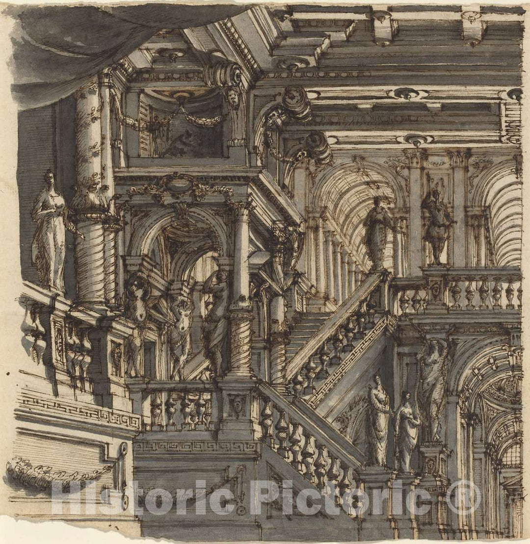 Art Print : Bibiena (Family Member), an Elaborate Staircase in a Palace - Vintage Wall Art