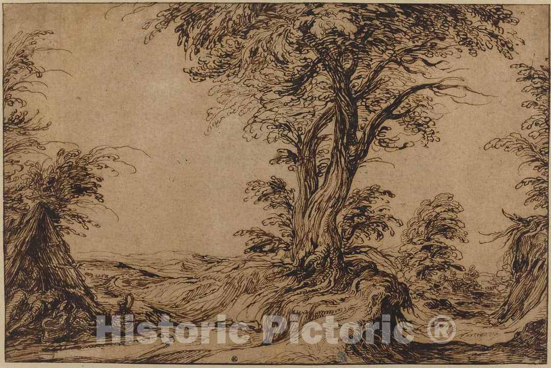 Art Print : Jacques de Gheyn II, Landscape with Sleeping Peasants, c. 1605 - Vintage Wall Art