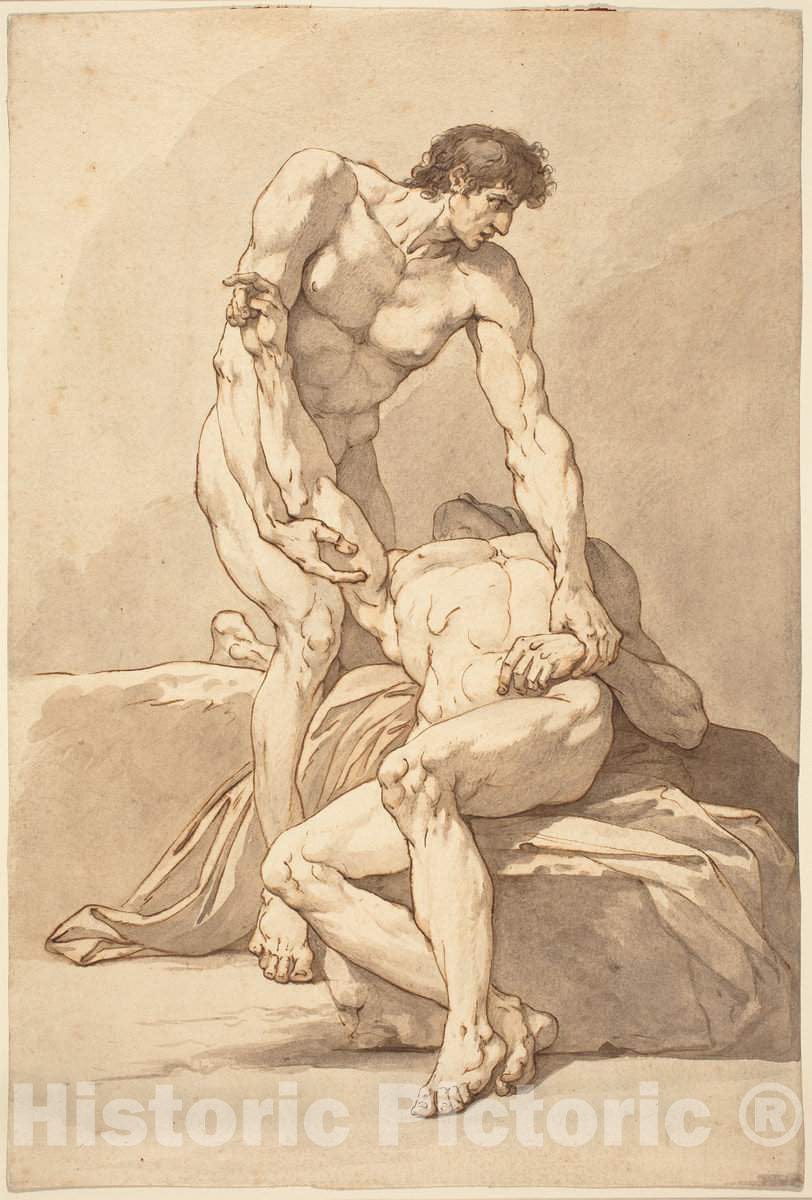 Art Print : Johann Heinrich Lips, Two Naked Men - Vintage Wall Art