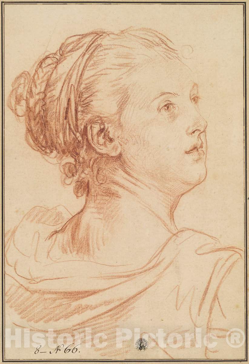 Art Print : Baptiste Greuze, Head of a Woman Looking Back Over Her Shoulder - Vintage Wall Art