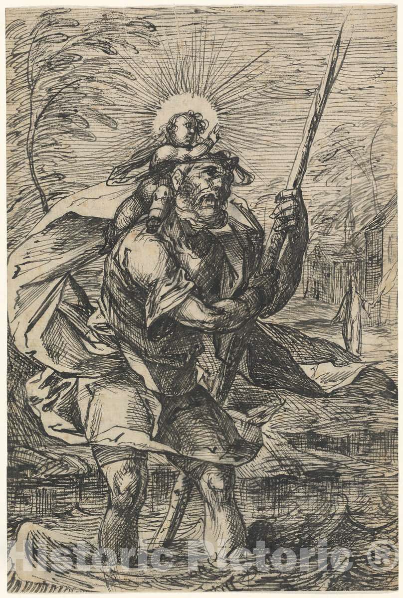 Art Print : Hermann Weyer, Saint Christopher (Recto), c.1618 - Vintage Wall Art