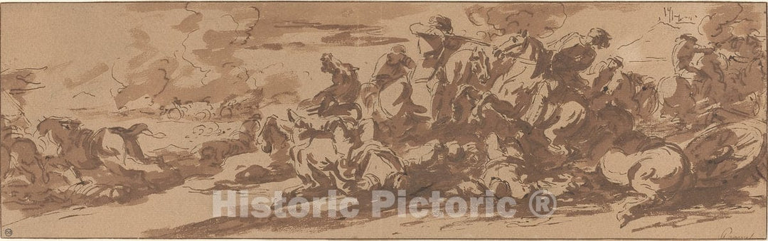 Art Print : Charles Parrocel, Cavalry Battle Near a River - Vintage Wall Art