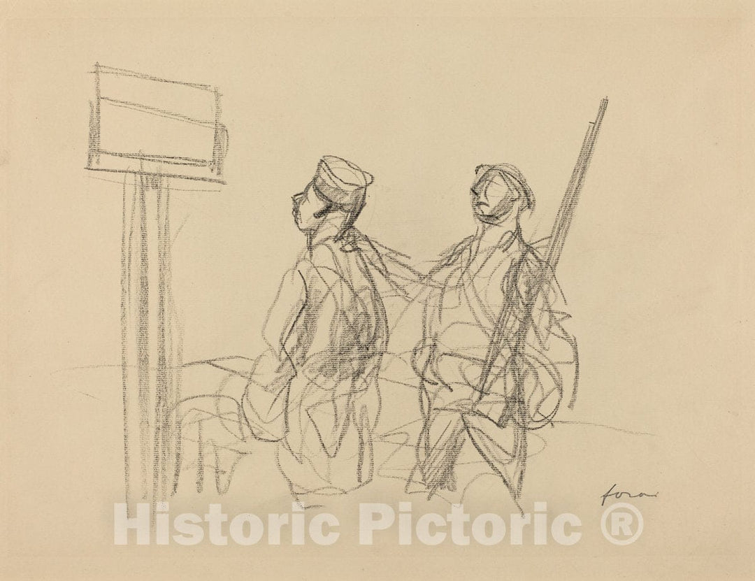 Art Print : Louis Forain, Two Soldiers Looking at a Placard, 1918 - Vintage Wall Art