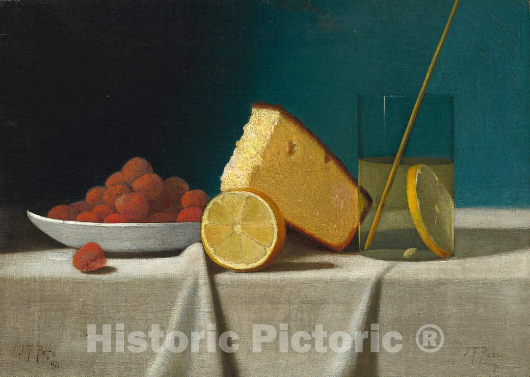 Art Print : John Frederick Peto, Still Life with Cake, Lemon, Strawberries, and Glass, 1890 - Vintage Wall Art