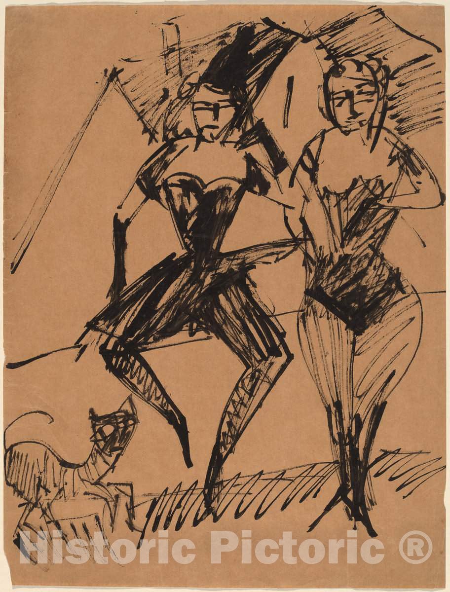 Art Print : Ernst Ludwig Kirchner, Two Dancers with a Cat, 1913 - Vintage Wall Art