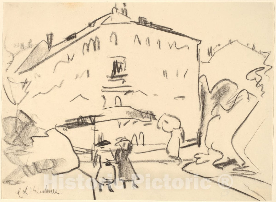 Art Print : Ernst Ludwig Kirchner, Houses in Dresden with People Strolling, 1909 - Vintage Wall Art