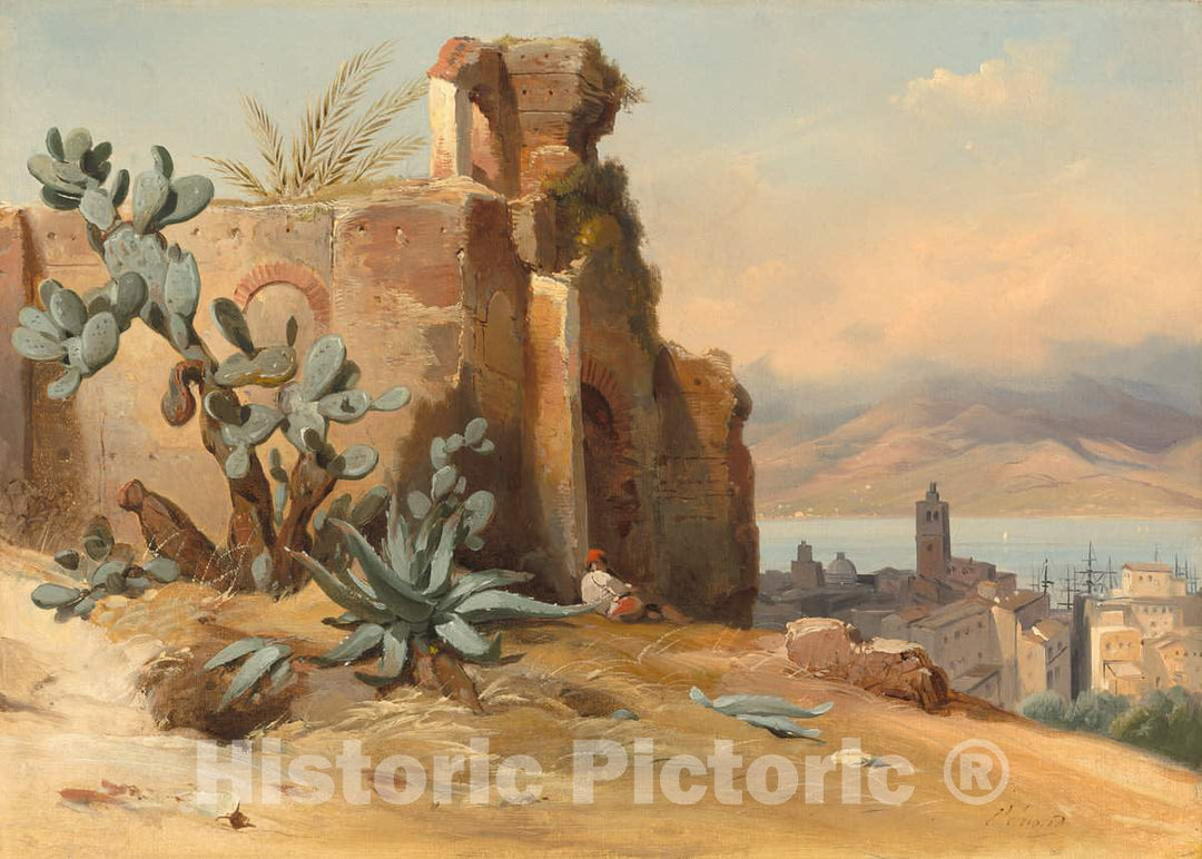 Art Print : Charles-Joseph RÃ©mond, Ancient Ruins Near Messina, Sicily, 1842 - Vintage Wall Art