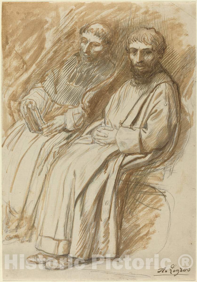 Art Print : Alphonse Legros, Two Monks Seated in a Church - Vintage Wall Art