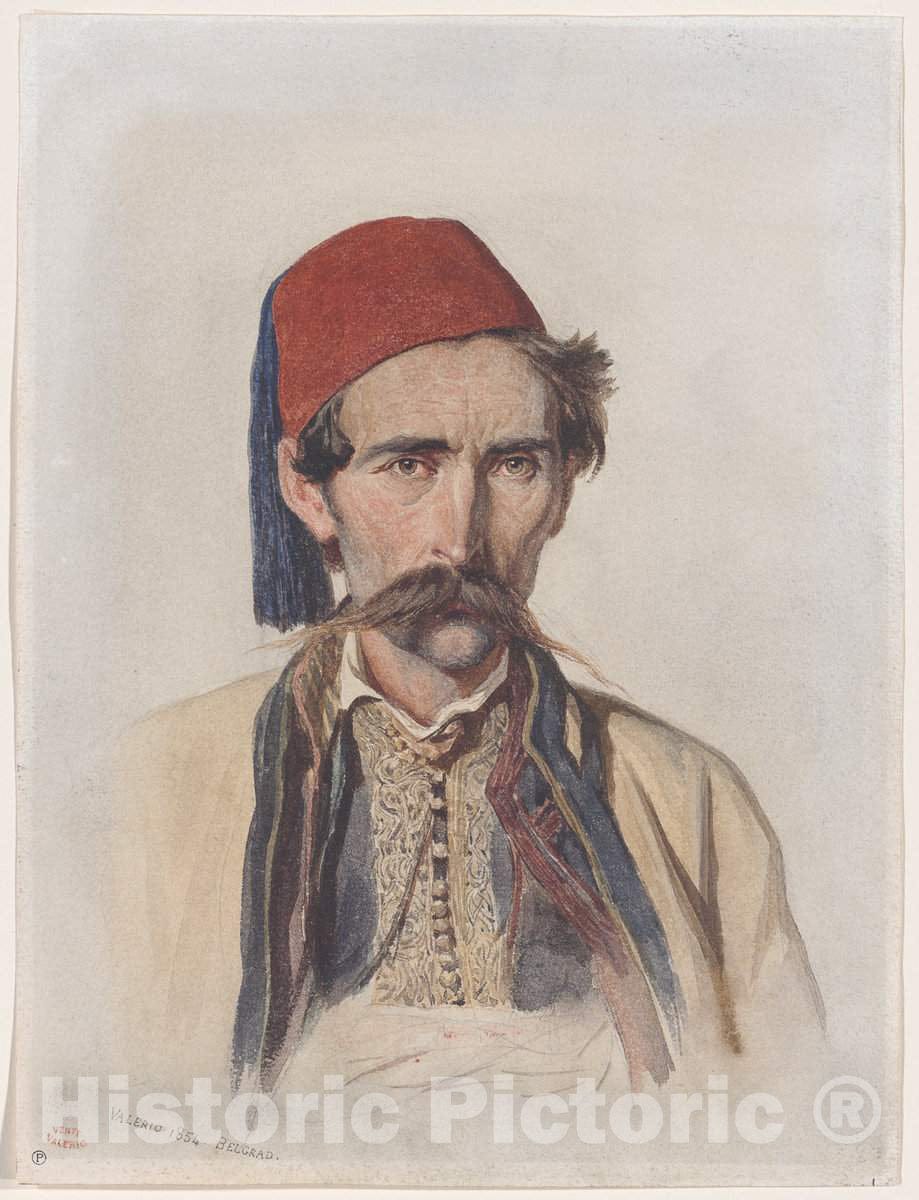 Art Print : ThÃ©odore Valerio, Moustachioed Slav in Belgrade, 1854 - Vintage Wall Art