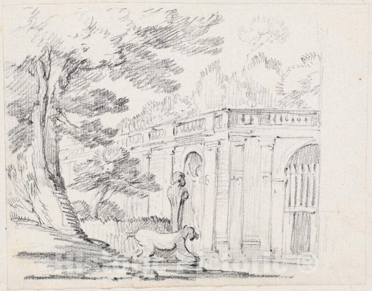 Art Print : Joseph-Marie Vien, Loggia and Statuary in an Italian Garden, c.1747 - Vintage Wall Art