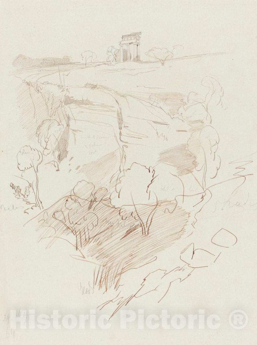 Art Print : Edward Lear, Ruined Temple on a Hill, 1864 - Vintage Wall Art