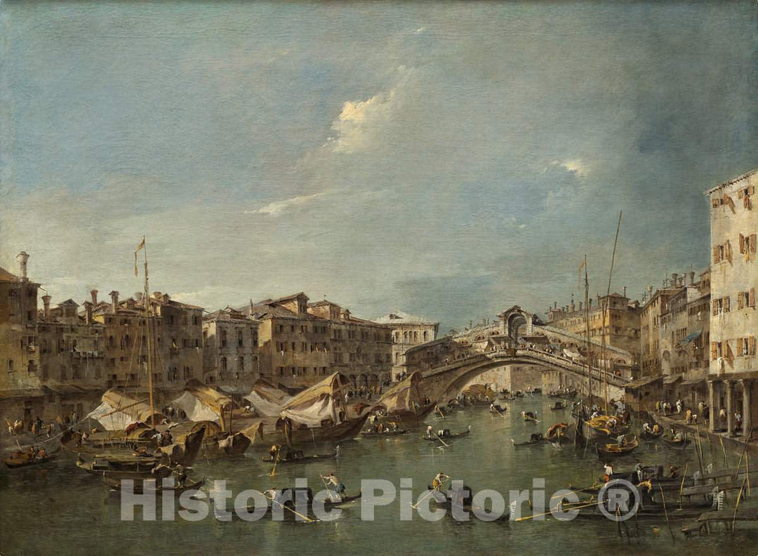 Art Print : Francesco Guardi, Grand Canal with The Rialto Bridge, Venice, c. 1780 - Vintage Wall Art