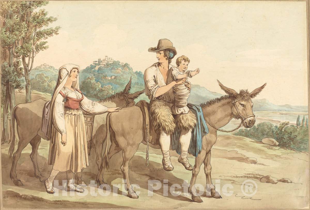 Art Print : Bartolomeo Pinelli, A Peasant Family and Two Donkeys - Vintage Wall Art