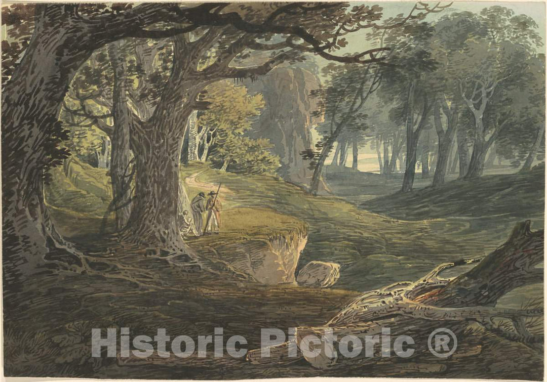 Art Print : William Payne, Travellers in a Woodland Glade, c. 1800 - Vintage Wall Art